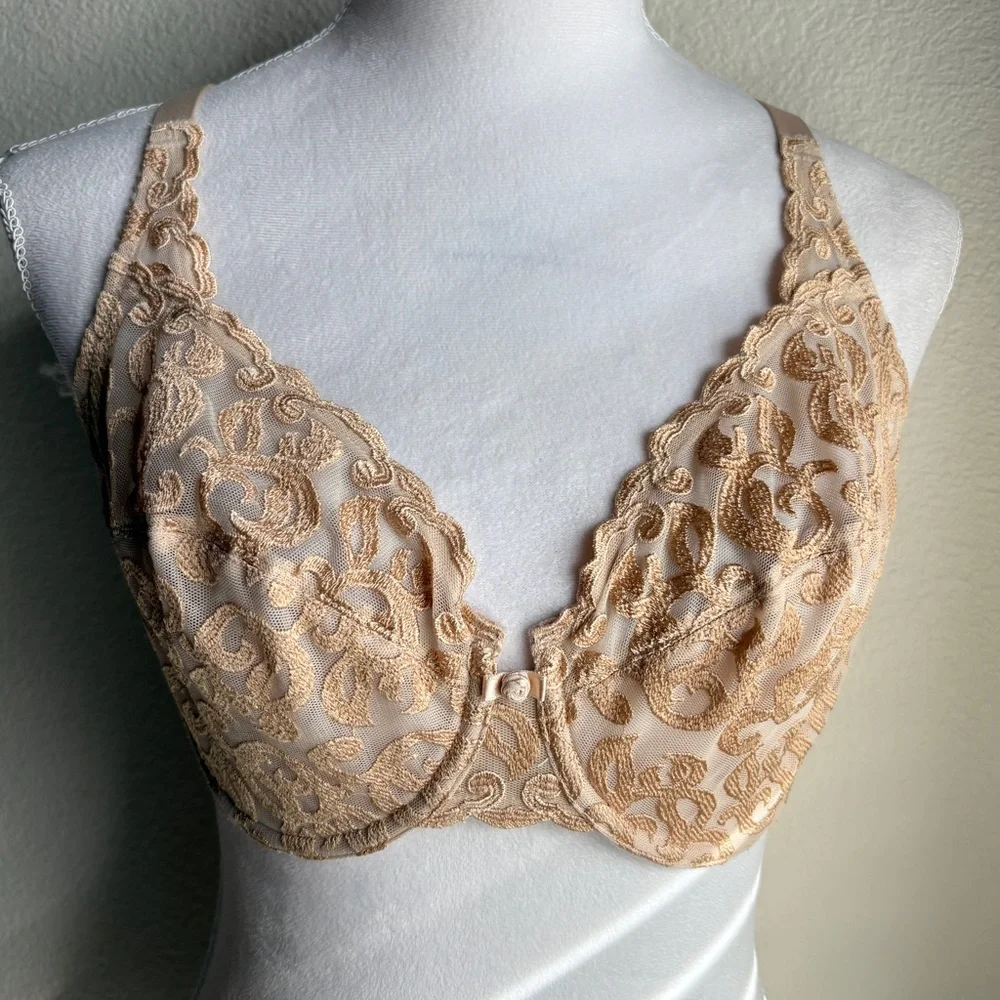 Wacoal Arabesque Underwire Semi Sheer Lace Bra Nude Tan 34DD